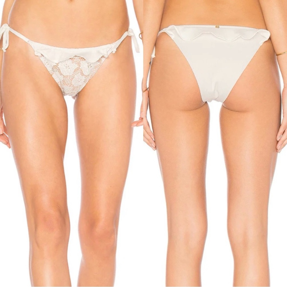 For Love And Lemons Corsica Lace Ruffle Bikini Bottoms in White Size‎ Small